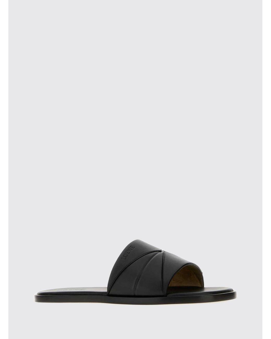 Loewe White Origami Smooth Leather Slide Sandals With Embossed Logo for men
