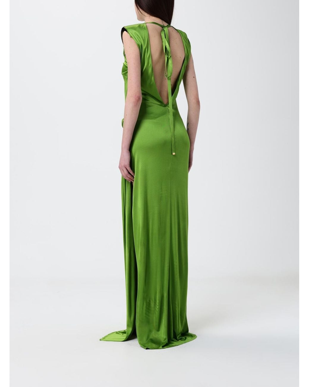 Elisabetta Franchi Green Draped Open-Back Dress
