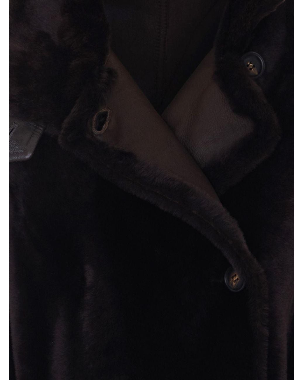 Brunello Cucinelli Black Long Double-Breasted Lamb Fur Coat With Waist Belt