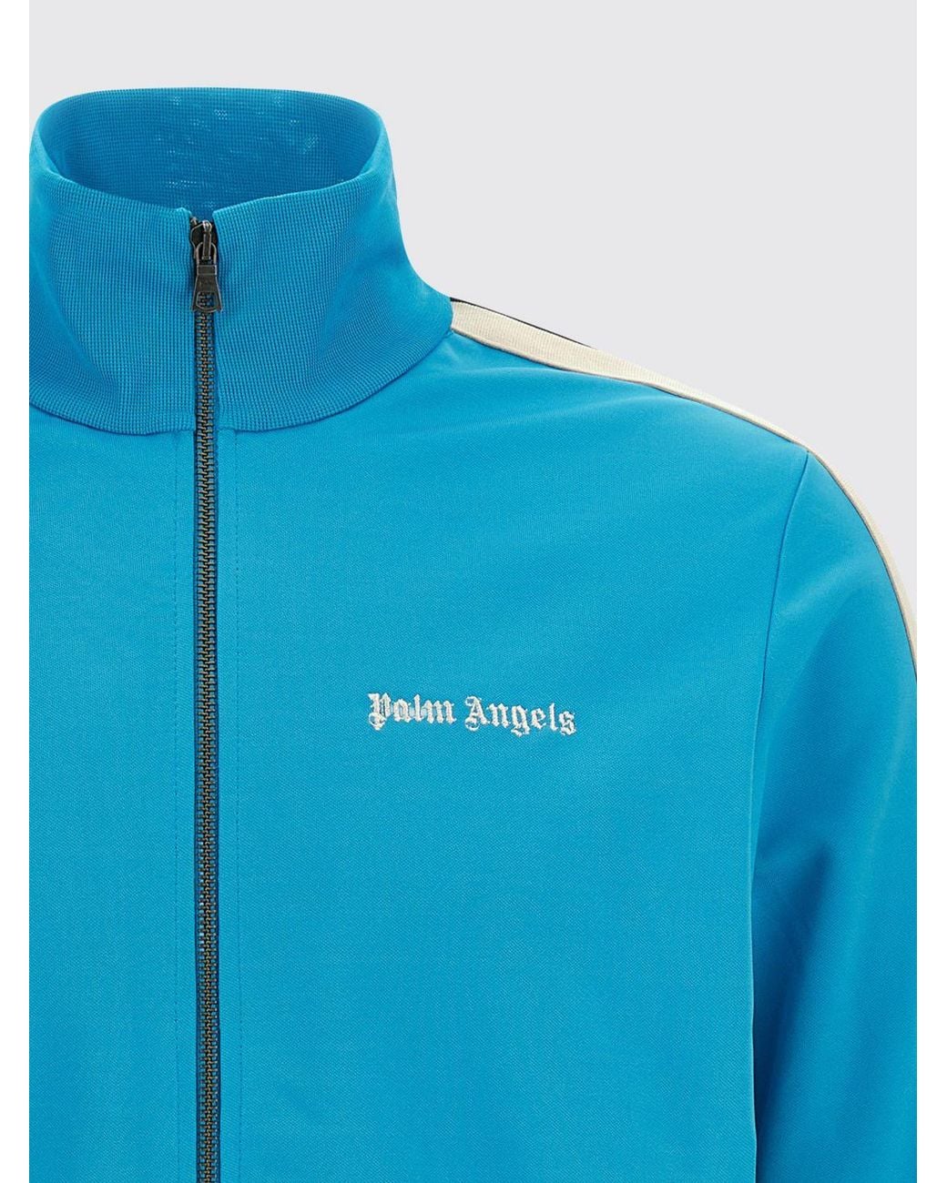 Palm Angels Blue Technical Fabric Track Jacket With High Neck And Contrast Logo for men
