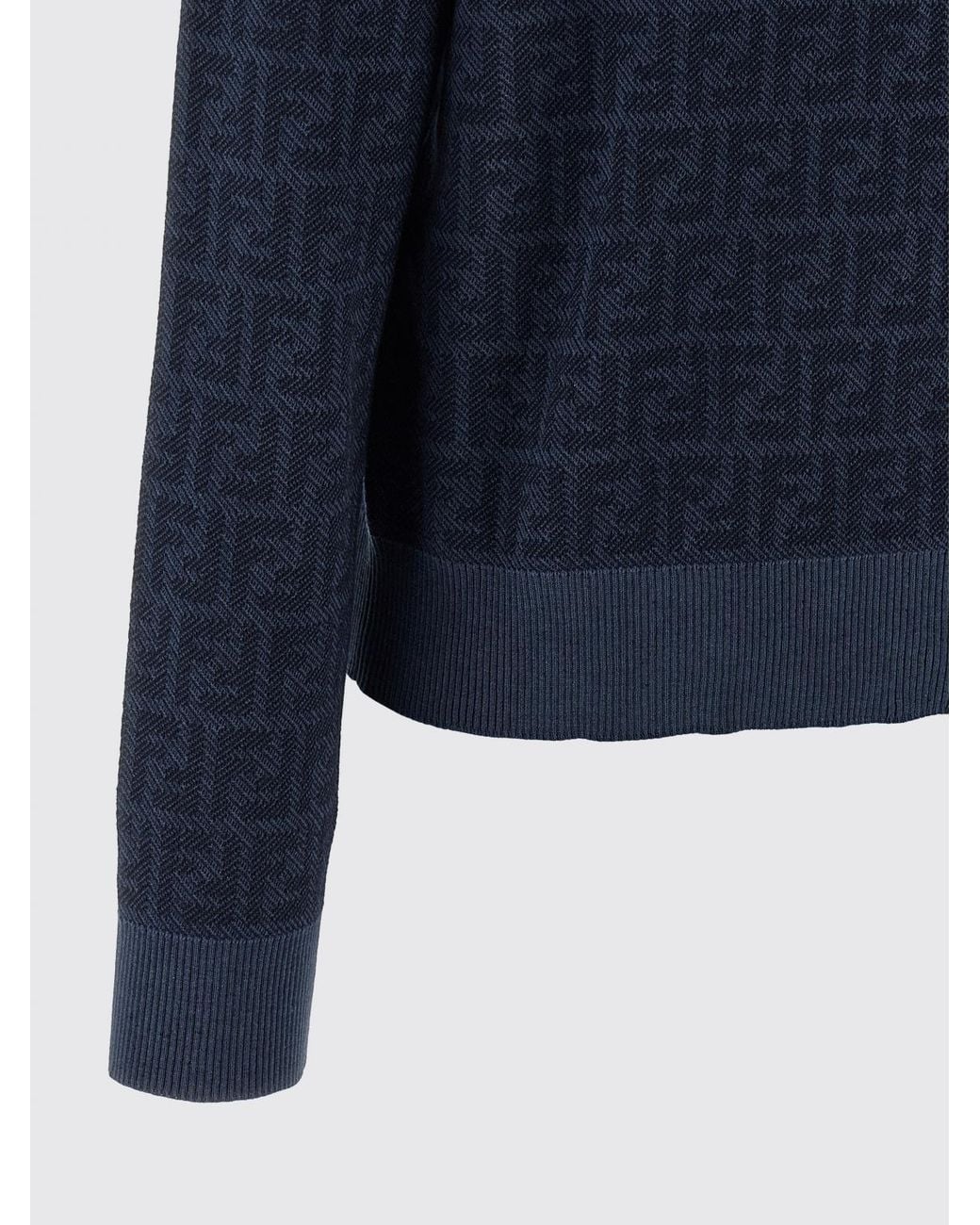 Fendi Blue Ff Wool Crewneck Cardigan