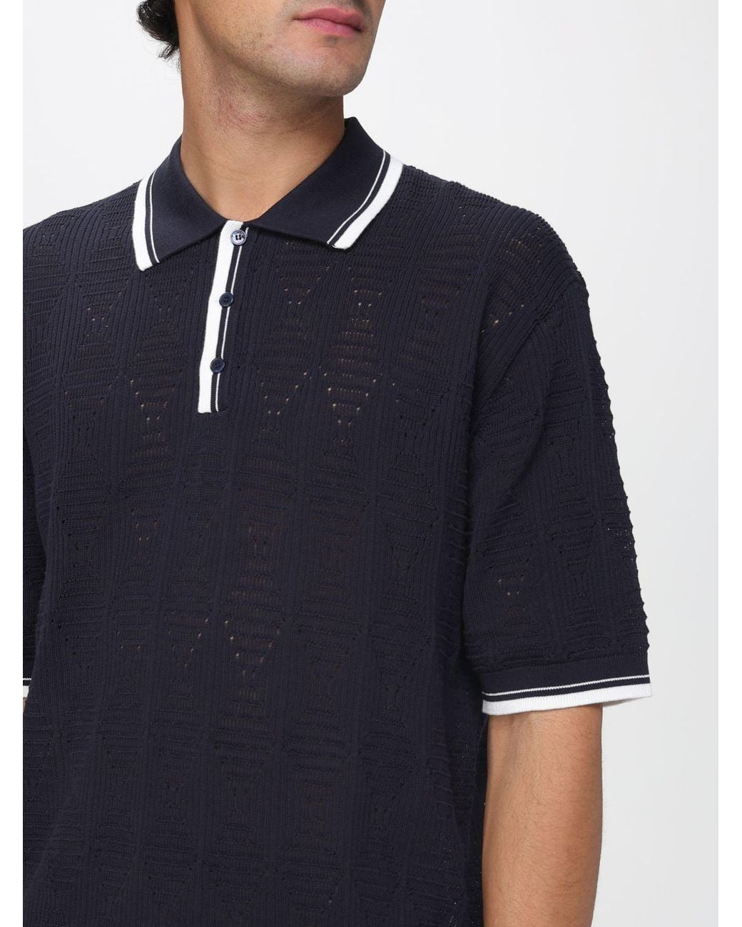 Laneus Blue Knitted Cotton Polo Shirt for men