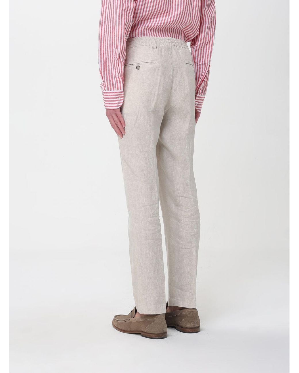 Manuel Ritz Pink Linen Slim Fit Trousers With Drawstring for men