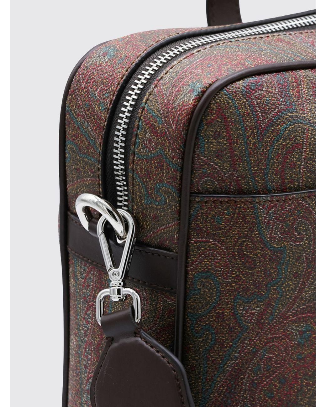 Etro Brown Arnica Paisley Coated Cotton Briefcase With Leather Handles for men