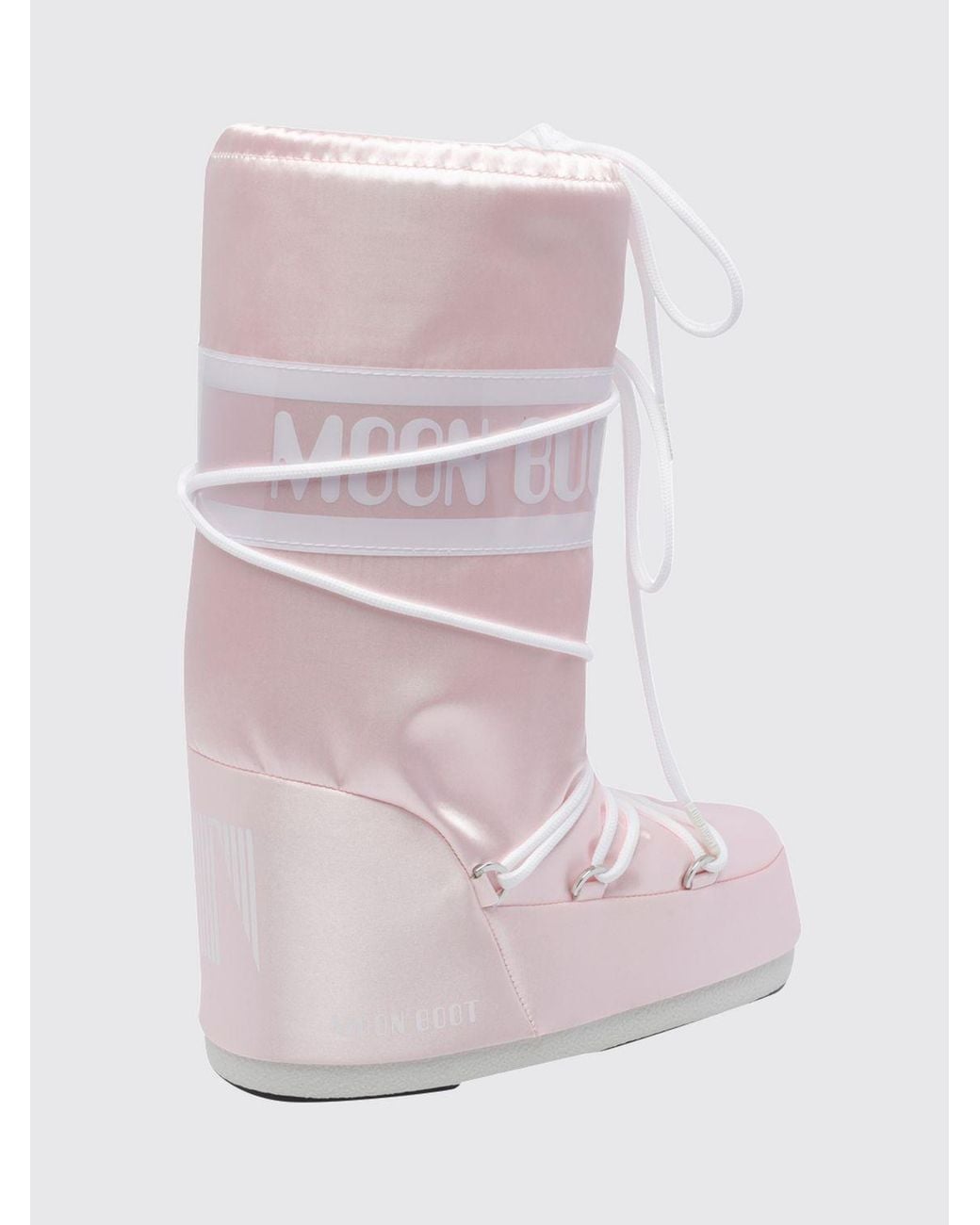 Moon Boot Pink Icon Nylon Satin Snow Boots With Printed Logo
