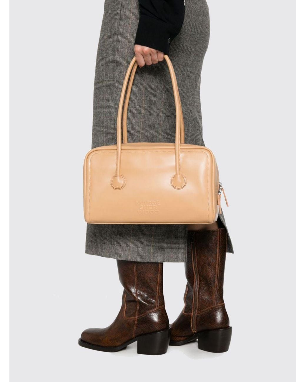 MARGE SHERWOOD Natural Boston Grained Calf Leather Shoulder Bag With Double Handle