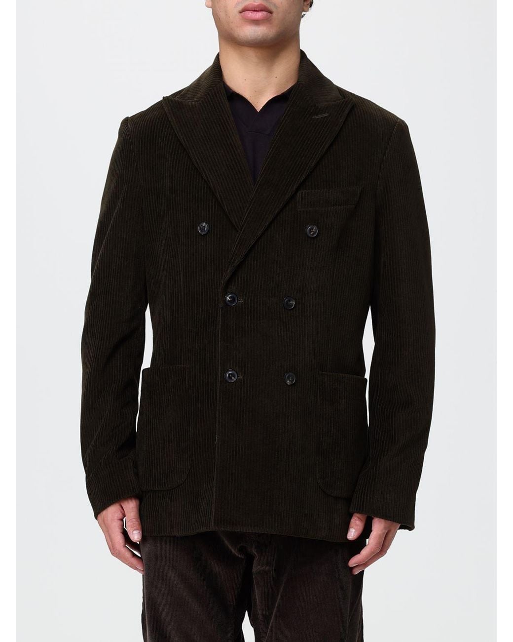 Circolo 1901 Black Double-Breasted Cotton Velvet Blazer With Patch Pockets for men