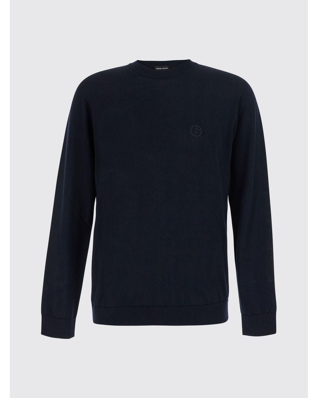 Giorgio Armani Blue Virgin Wool Crewneck Jumper With Embroidered Monogram for men