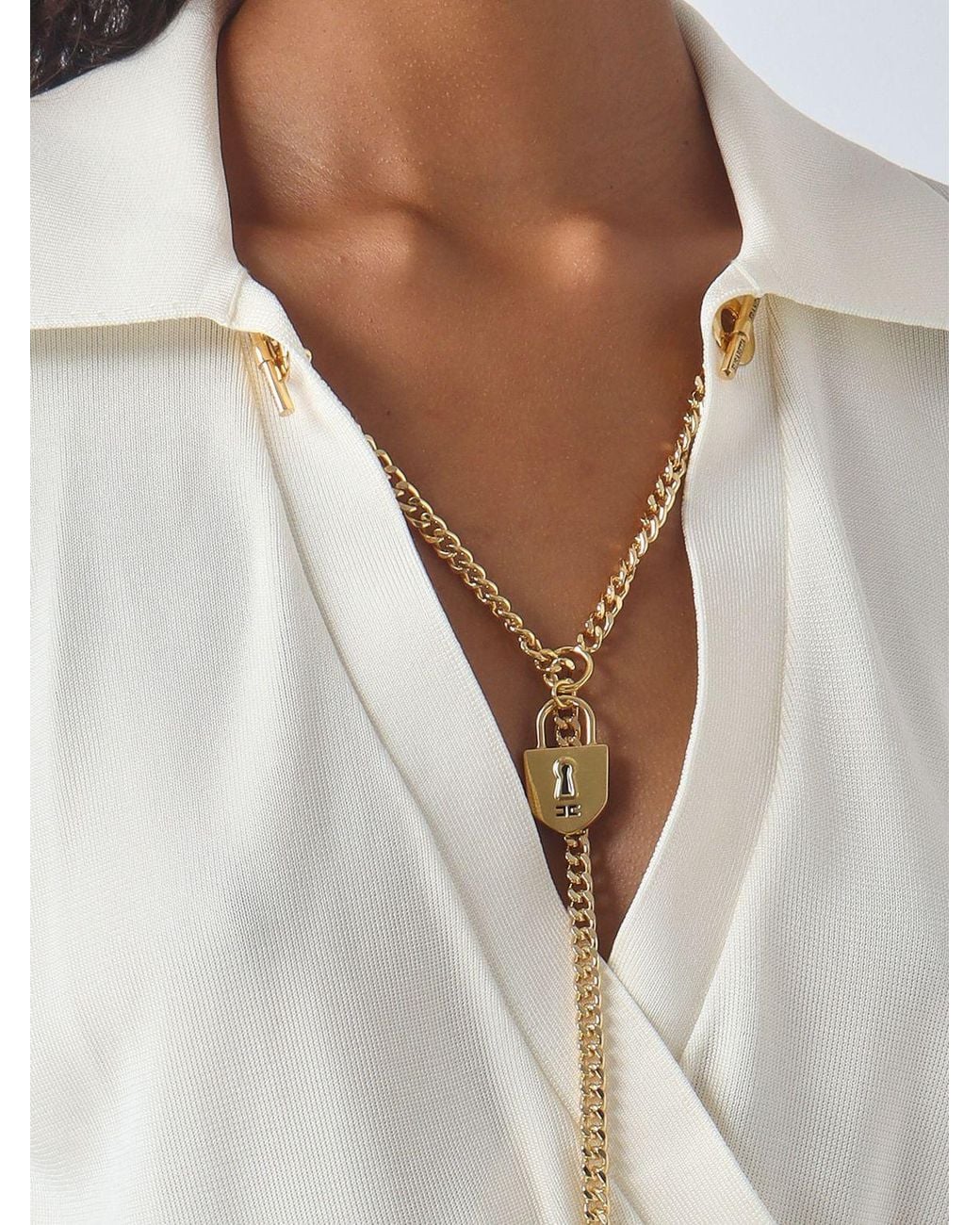 Elisabetta Franchi White Long-Sleeved Blouse With Metallic Mesh Details