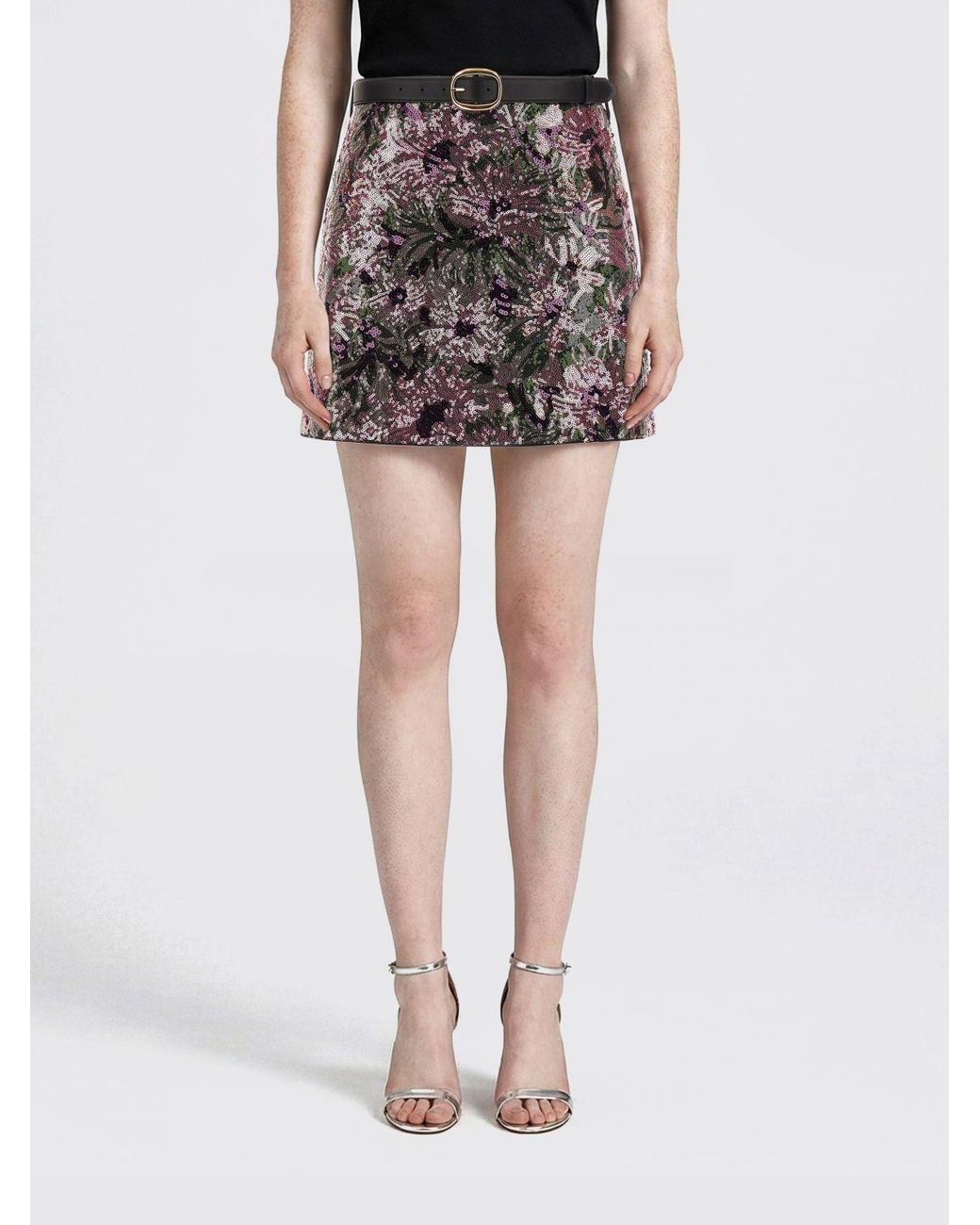 Self-Portrait Black Sequin Mini Skirt With Floral Motif