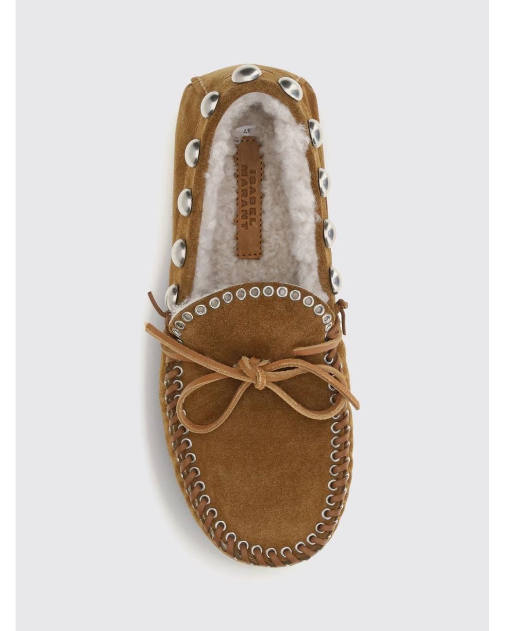 Isabel Marant Brown Fitza Studded Suede Loafers With Shearling Lining