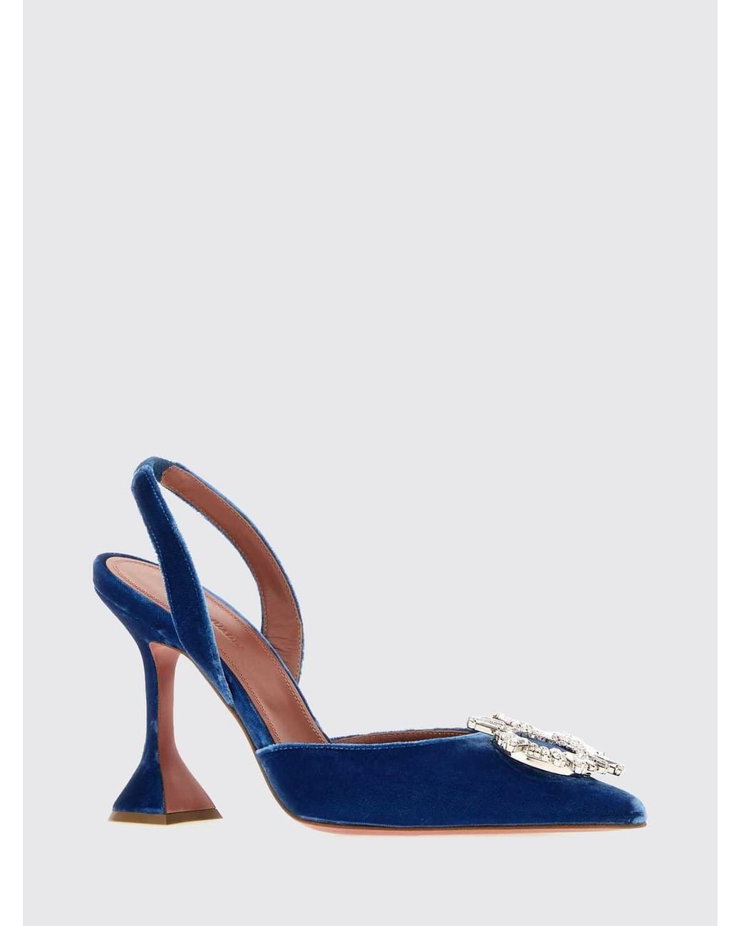 AMINA MUADDI Blue Begum Satin Slingback Pumps With Jewel Buckle And Flared Heel