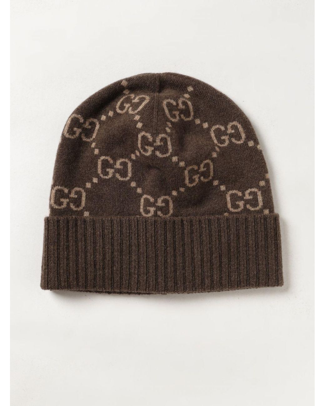 Gucci Brown Jacquard Gg-Monogram Cashmere Beanie With Ribbed Trim for men