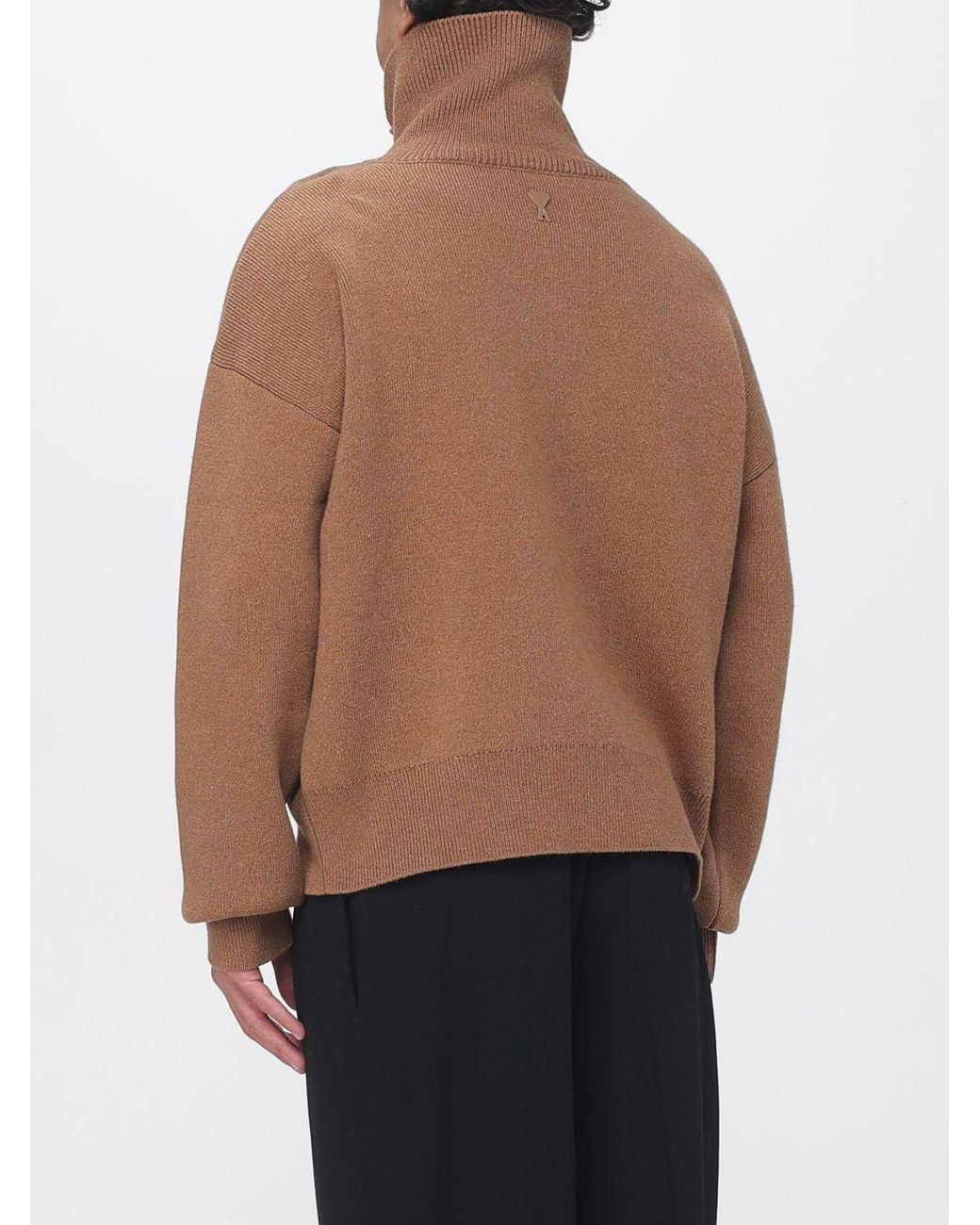 AMI Brown High Neck Wool Jumper With 4-Button Placket for men