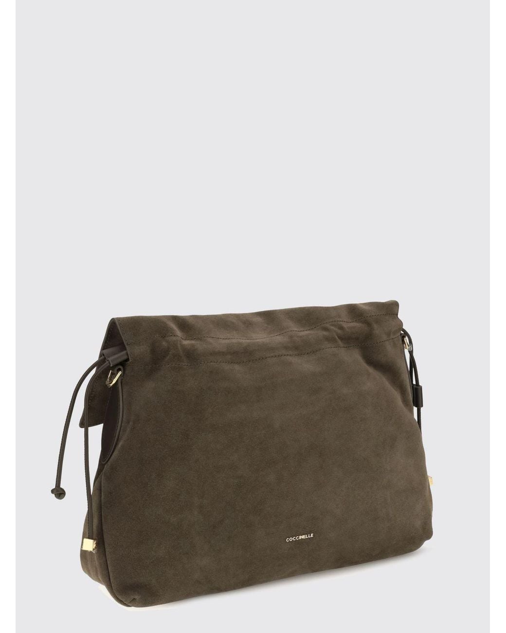 Coccinelle Brown Lidia Suede Shoulder Bag With Removable Strap And Embossed Logo