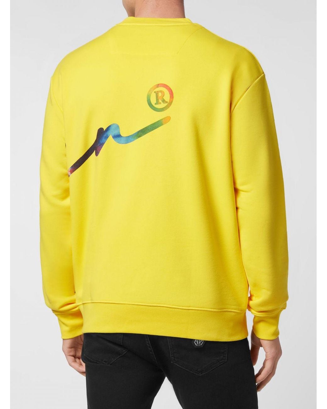 Philipp Plein Yellow Cotton Jersey Crewneck Sweatshirt With Contrasting Front Logo Print for men