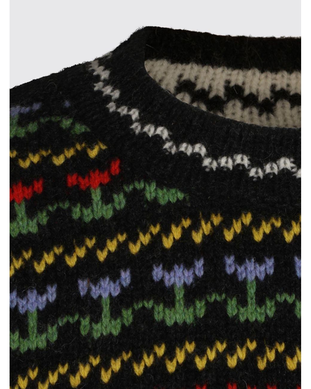 Marni Black Floral Jacquard Crew Neck Jumper for men
