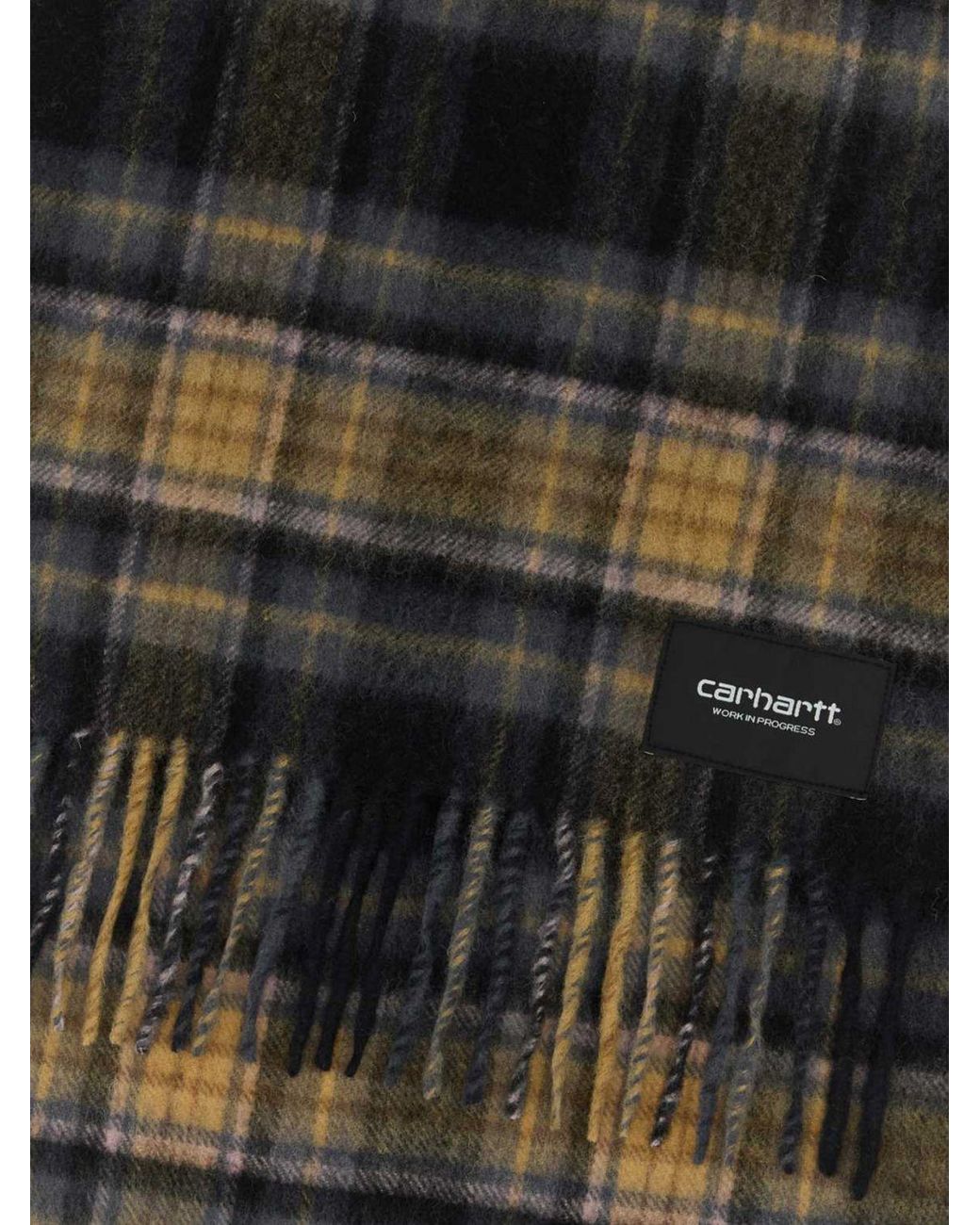 Carhartt Black Parson Check Wool Blend Scarf With Fringed Hem And Logo Patch for men