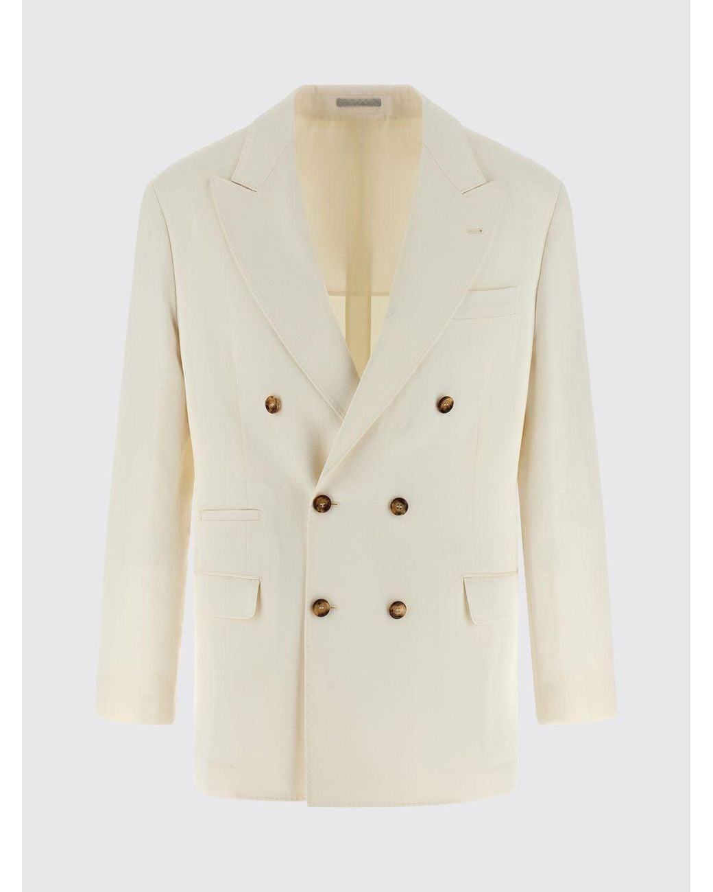 Brunello Cucinelli Natural Silk And Linen Double-Breasted Blazer for men