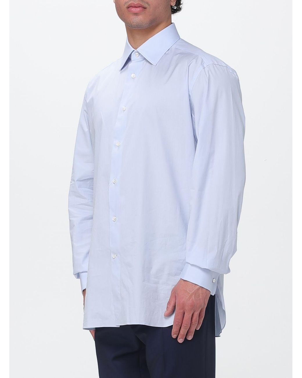 Zegna Blue Classic Stretch Poplin Shirt for men