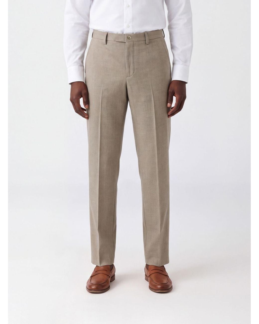 Seventy Natural Straight Cut Wool And Cotton Blend Chino Trousers With Pleats for men