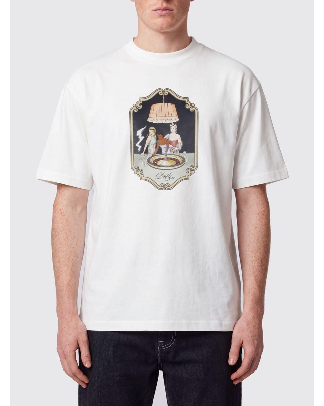 Drole de Monsieur White Graphic Print Pure Cotton T-Shirt With Logo Detail for men