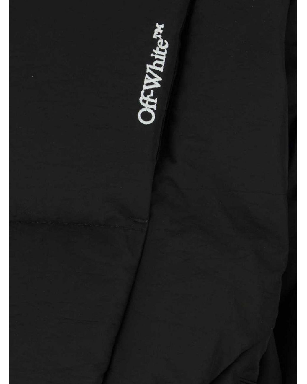 Off-White c/o Virgil Abloh Black Short Quilted Nylon Puffer Jacket With Hood And Contrasting Logo for men