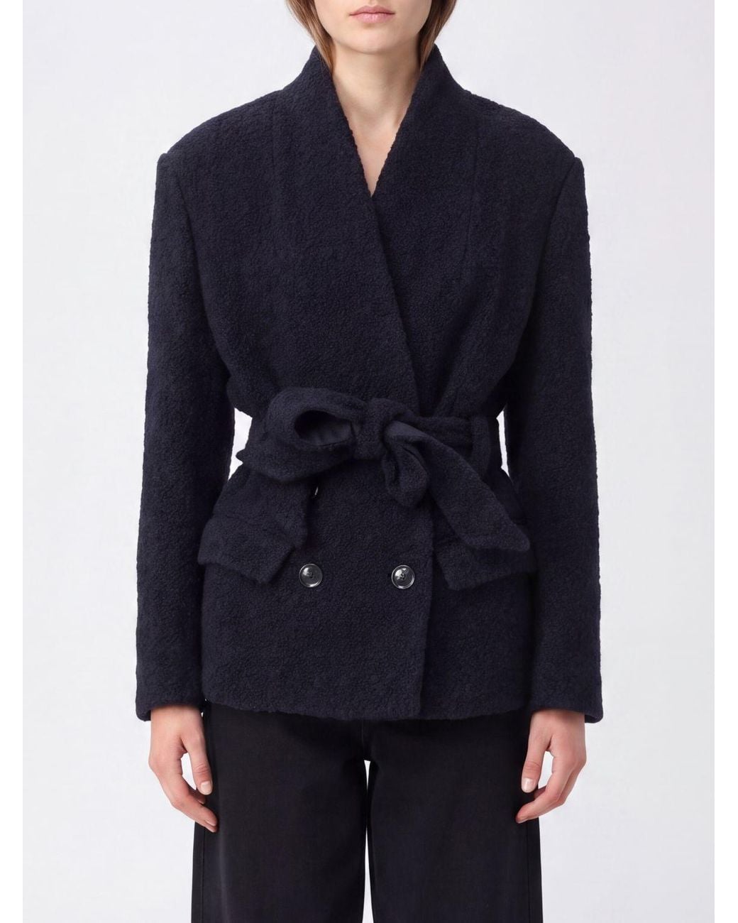 Isabel Marant Blue Double-Breasted Wool And Alpaca Short Coat With Belt