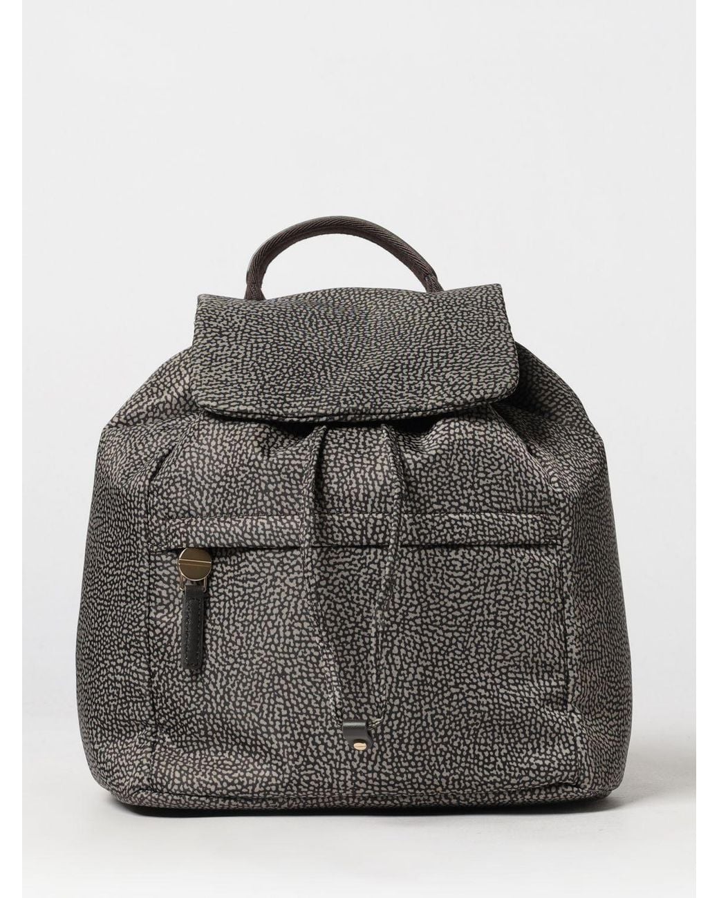 Borbonese Gray Polka Dot Recycled Nylon Backpack With Drawstring Closure