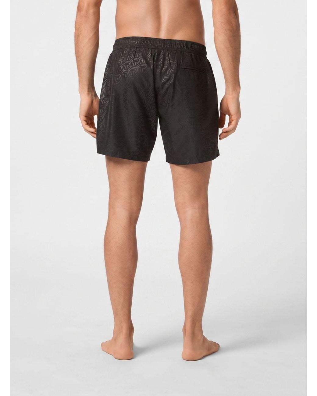 Philipp Plein Black Printed Polyester Swimsuit for men