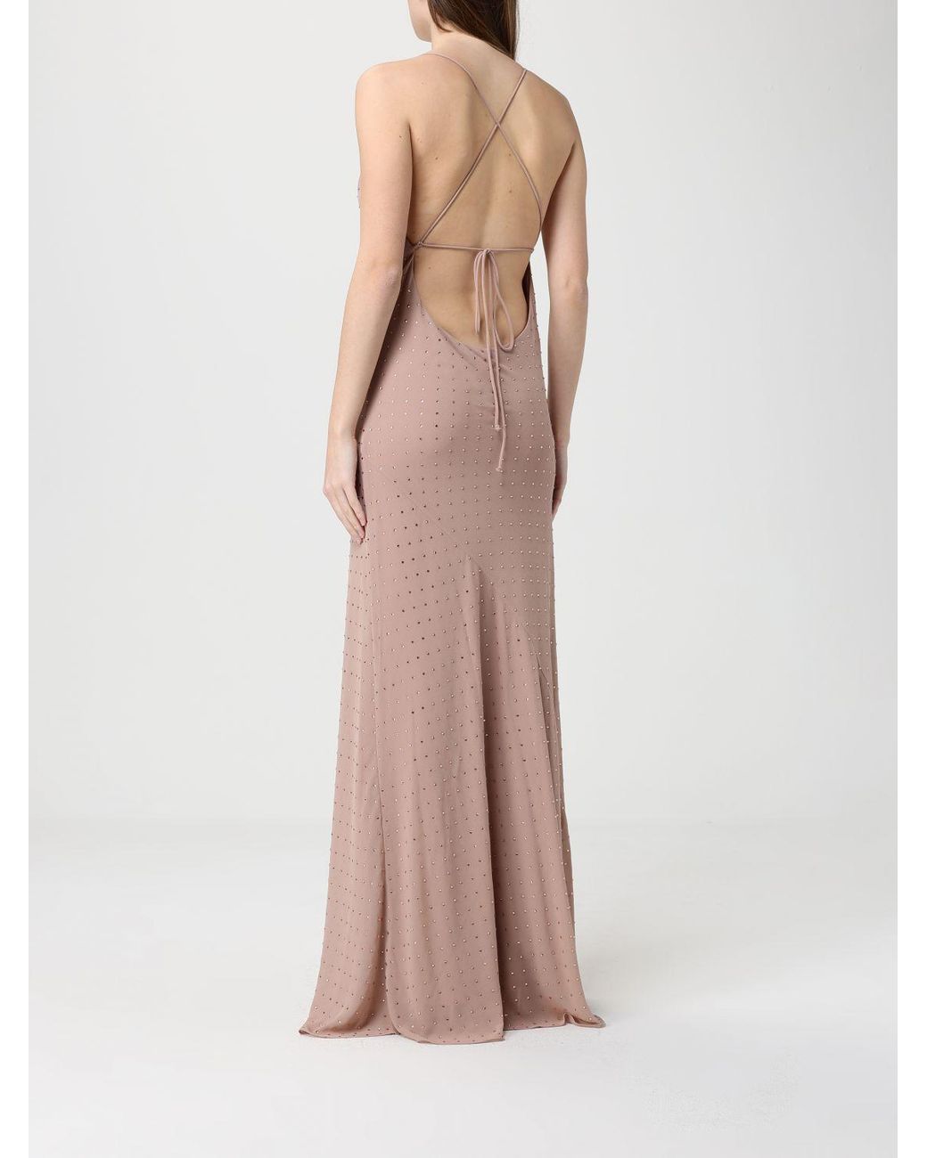 Pinko Pink Farro Crepe De Chine Dress With Rhinestones