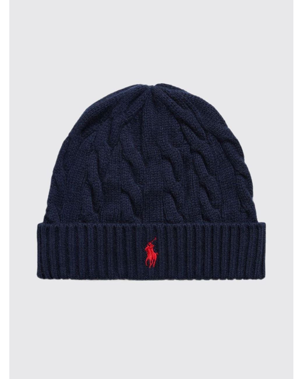 Polo Ralph Lauren Blue Wool And Cashmere Blend Beanie With Contrast Pony Logo for men
