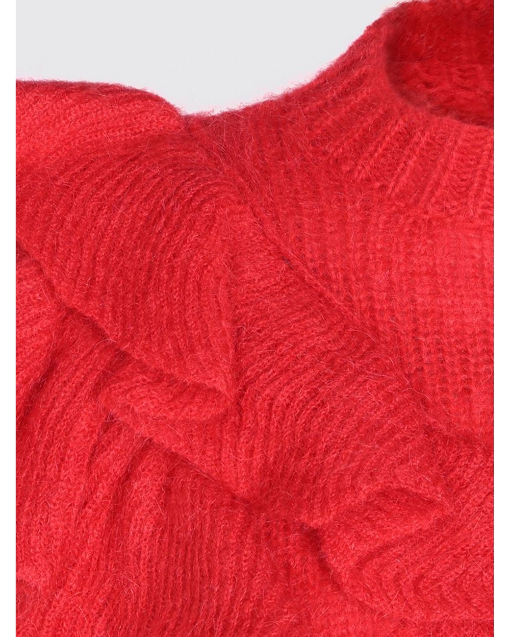 Elisabetta Franchi Red Ruffle-Detail Mohair Blend Crew Neck Jumper