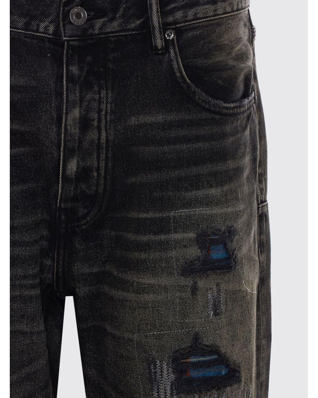 Purple Black Straight-Fit Cotton Denim Jeans With Worn Effect for men