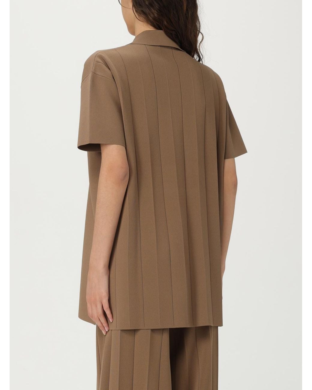 Max Mara Brown Elegant Short Sleeve Top With Tie Closure Detail