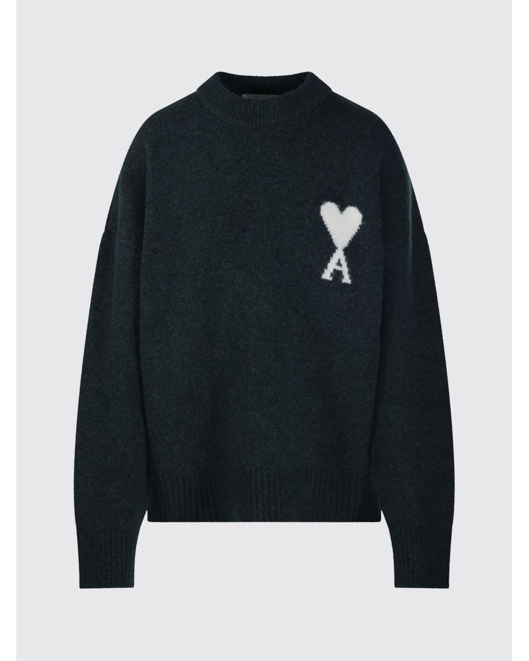 AMI Blue Wool And Alpaca Crewneck Jumper With Jacquard Logo