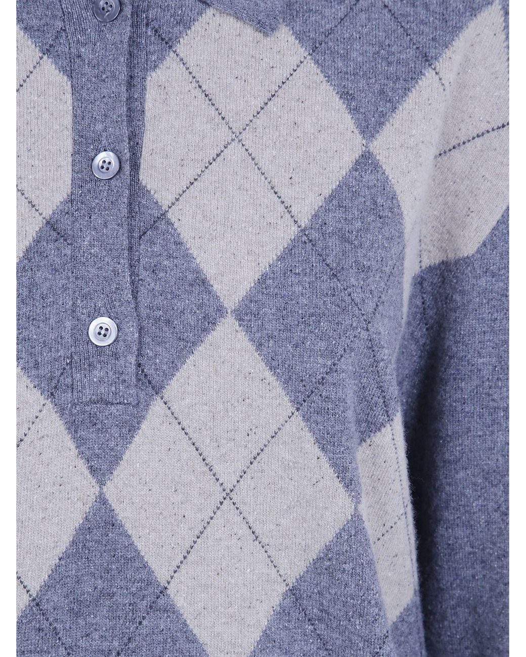 Rohe Blue Argyle Long-Sleeved Knit Polo