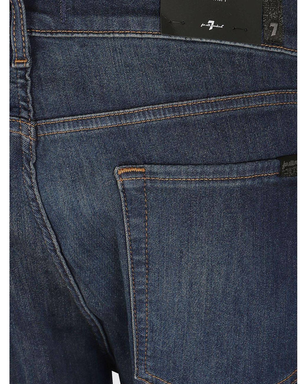 7 For All Mankind Blue Mid-Rise Slim-Fit Skinny Jeans for men