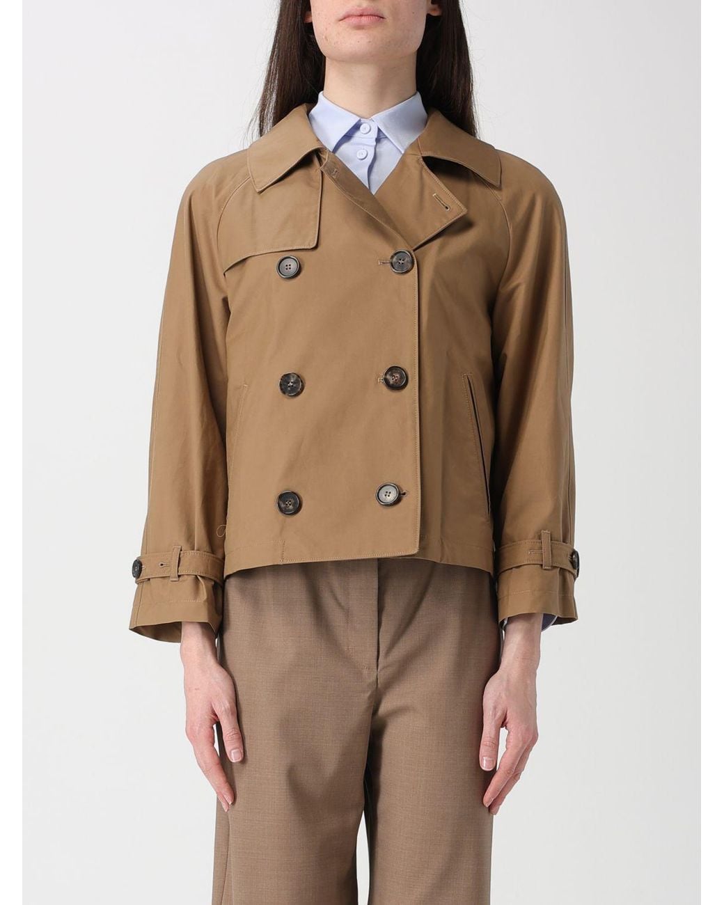 Gabardina Cruzada De Mezcla De Algodón Max Mara de color Natural