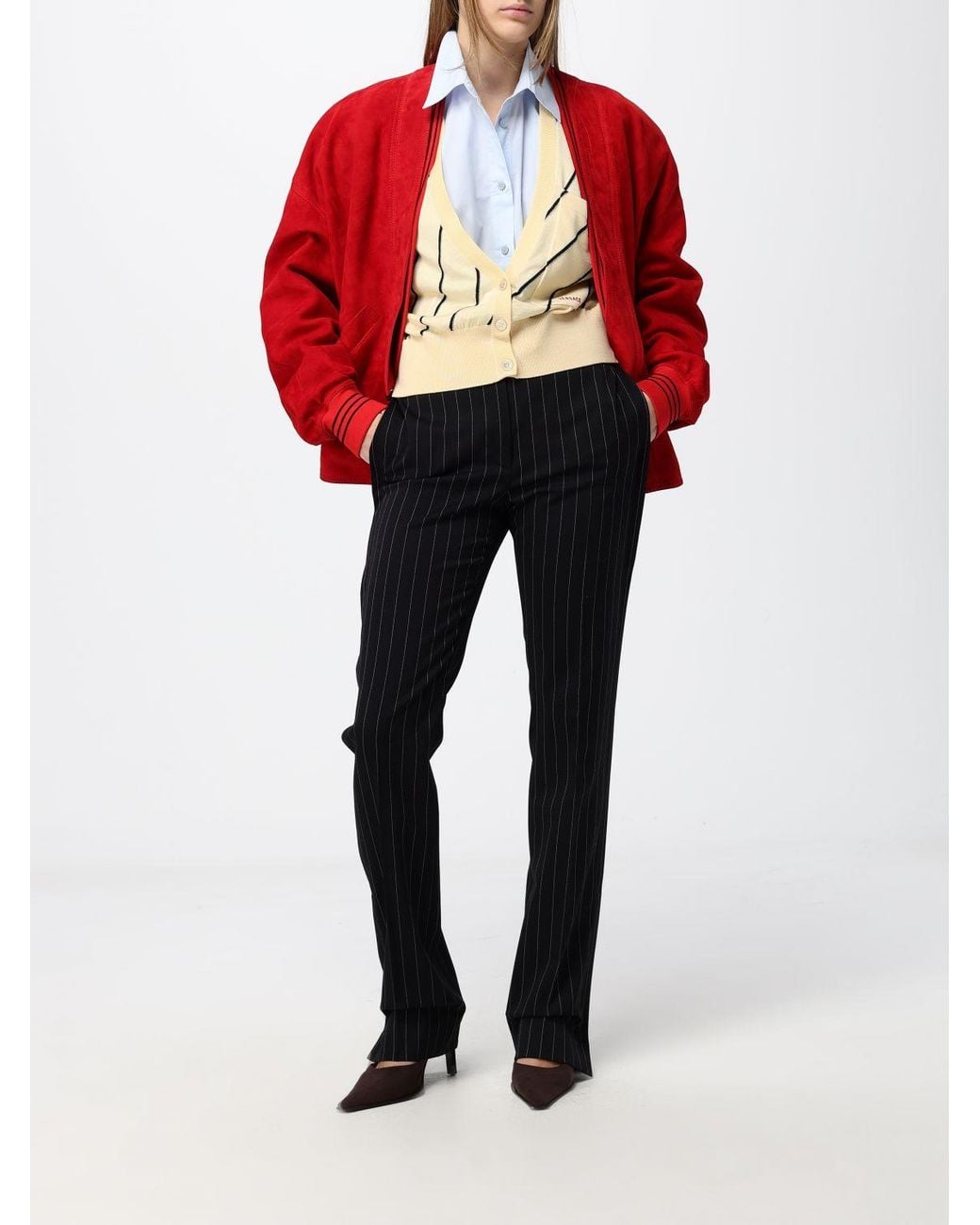 Versace Natural Striped Wool Blend Cardigan With Contrasting Logo And V-Neck