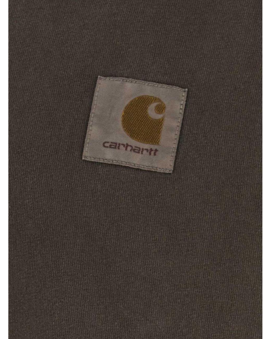 Carhartt Gray Dropped Shoulder Long-Sleeved Cotton T-Shirt With Logo for men
