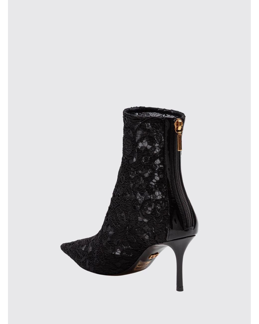 Dolce & Gabbana Black Dolce &Amp Gabbana Embroidered Lace Ankle Boots With A Medium Stiletto Heel