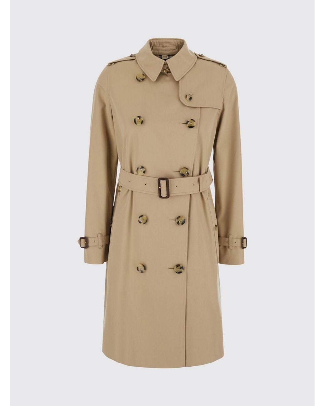 Burberry Natural Double-Breasted Cotton Trench Coat With Belt And Epaulettes