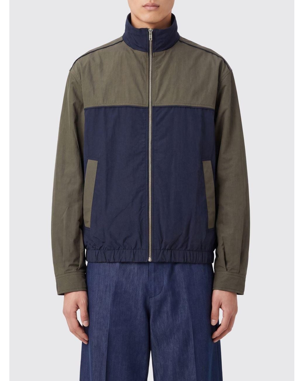 GIMAGUAS Blue Abstract Print Nylon Windbreaker Jacket With Turtleneck for men