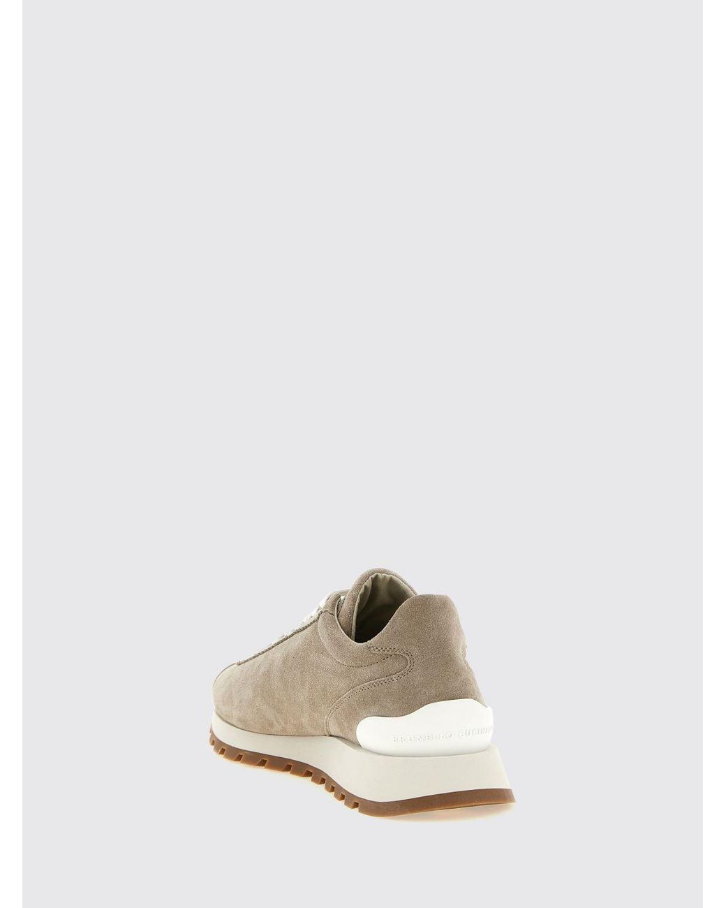 Brunello Cucinelli White Suede Calfskin Low-Top Trainers With Monili Detail