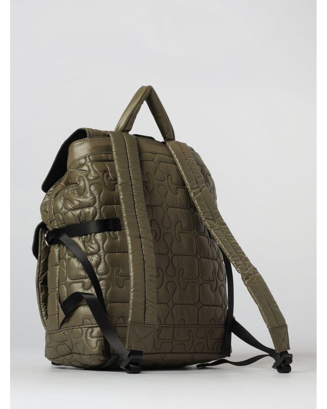 Ganni Green Re-Tech Recycled Nylon Backpack With Quilted Monogram