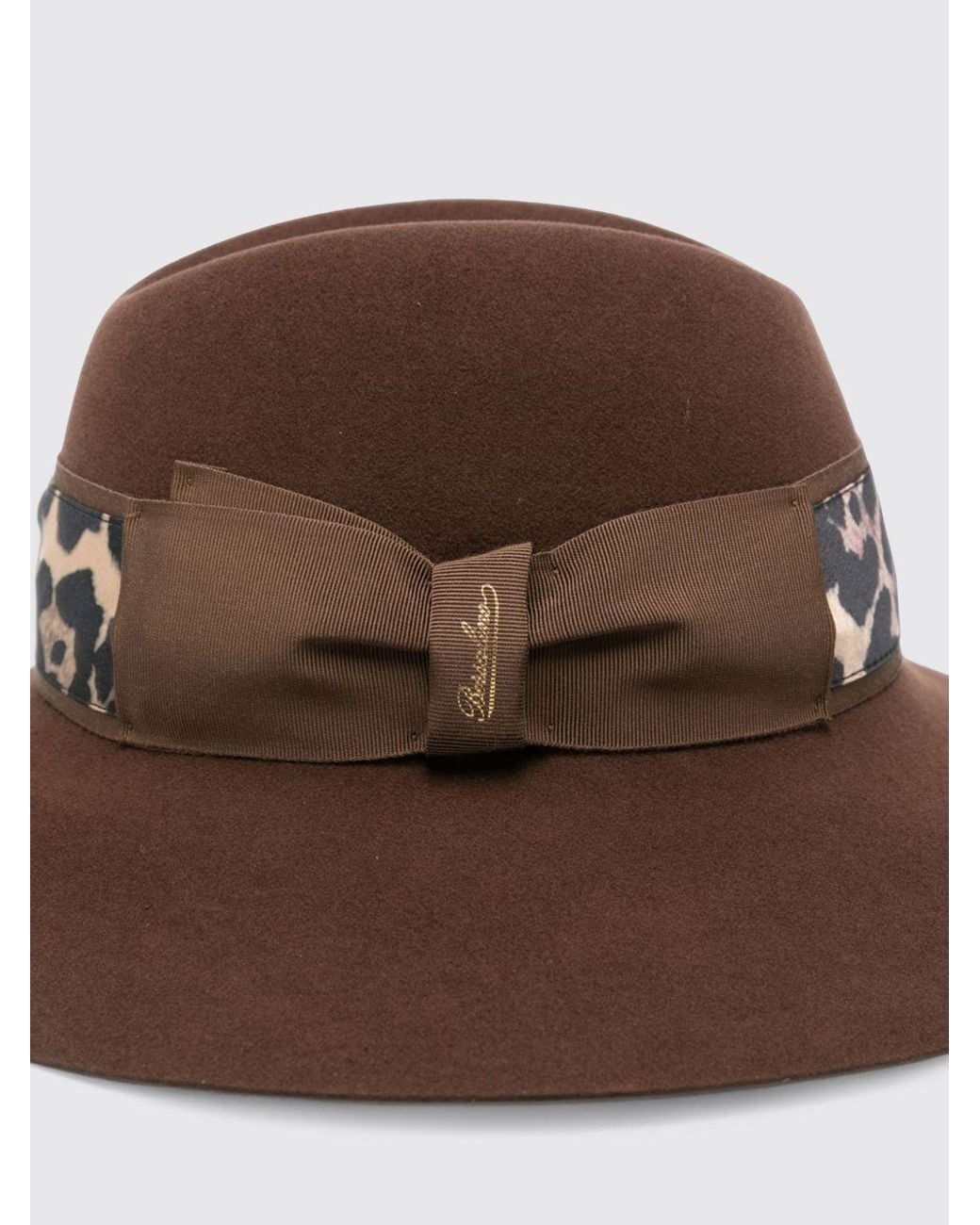 Borsalino Brown Claudette Animal Print Wool Felt Wide-Brim Hat