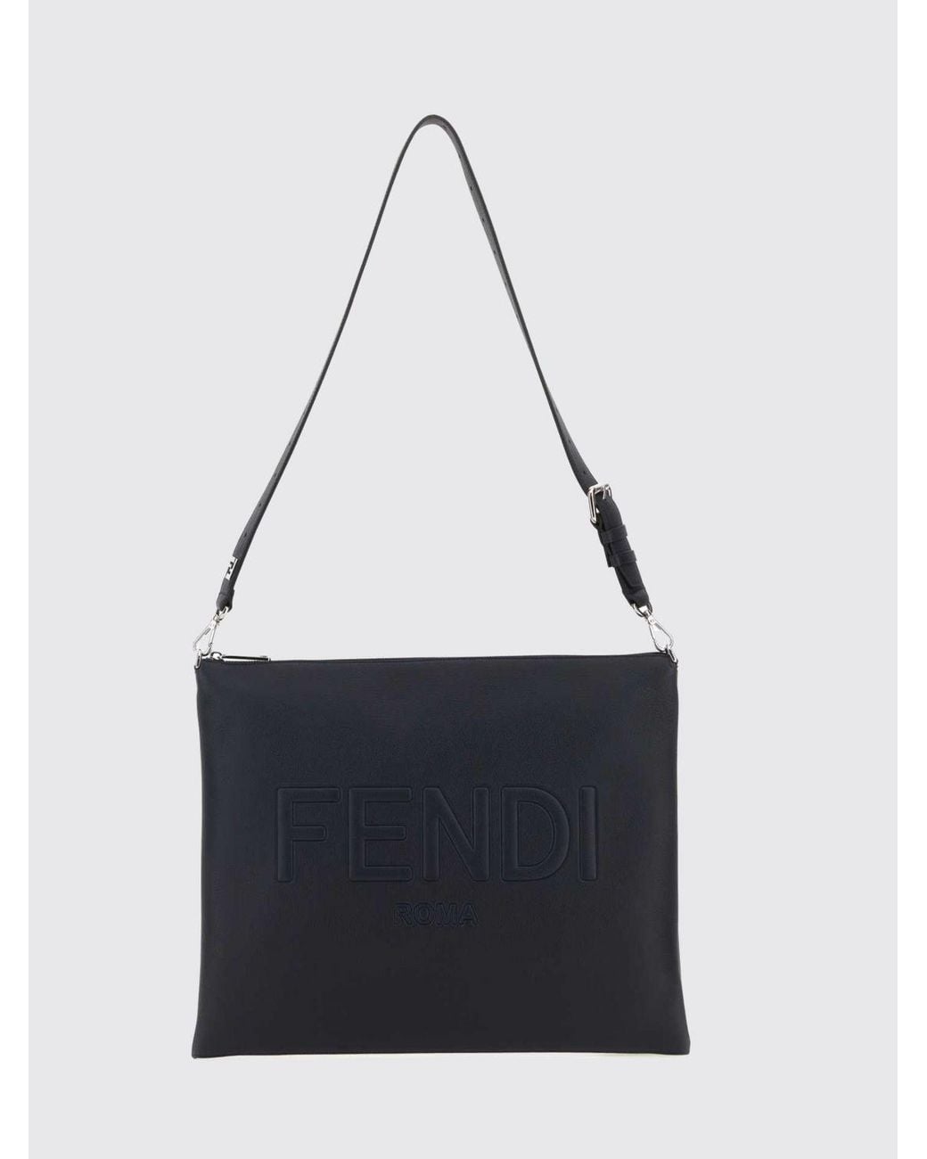 Fendi Blue After Leather Shoulder Bag With Embossed Logo And Adjustable Handle for men