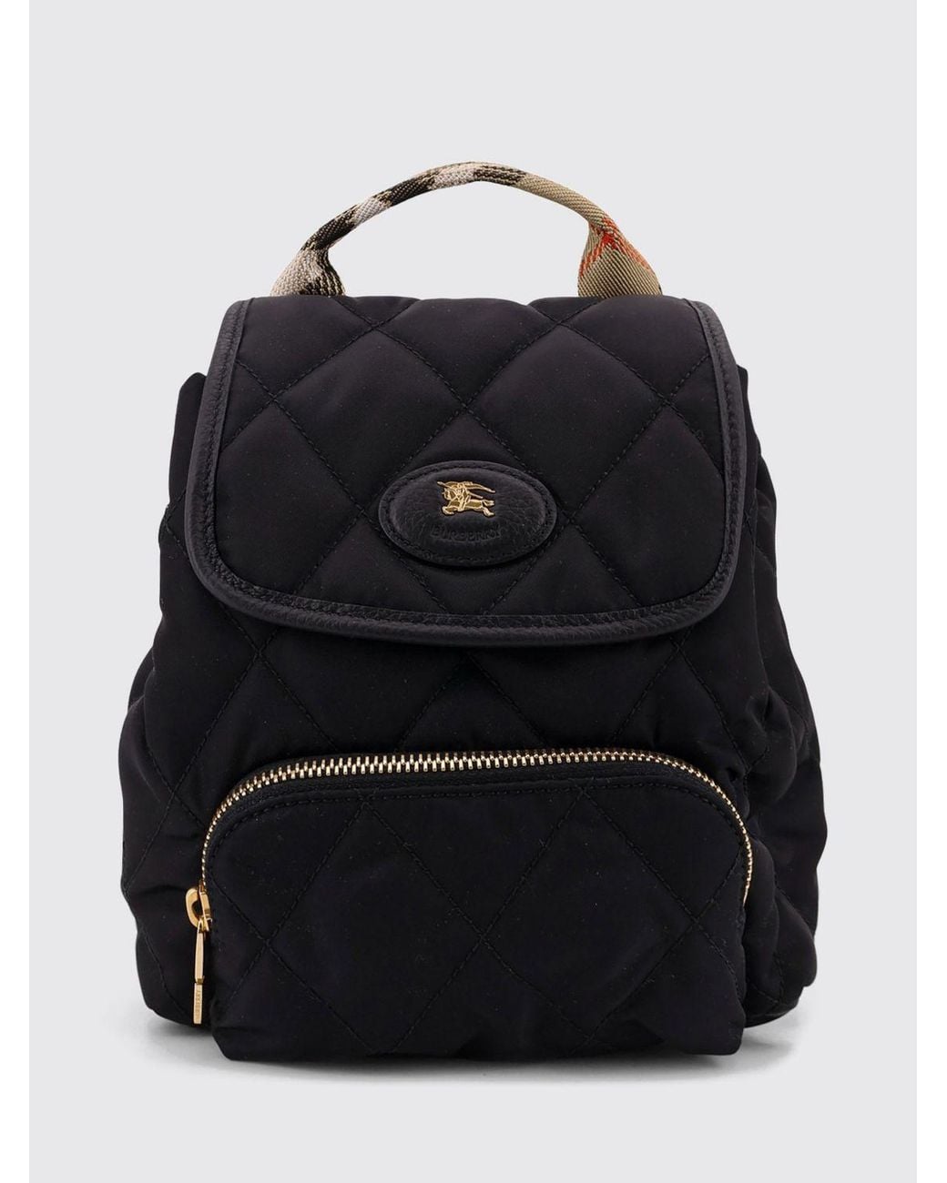 Burberry Black Quilted Nylon Backpack With Vintage Check Pattern And Ekd Logo