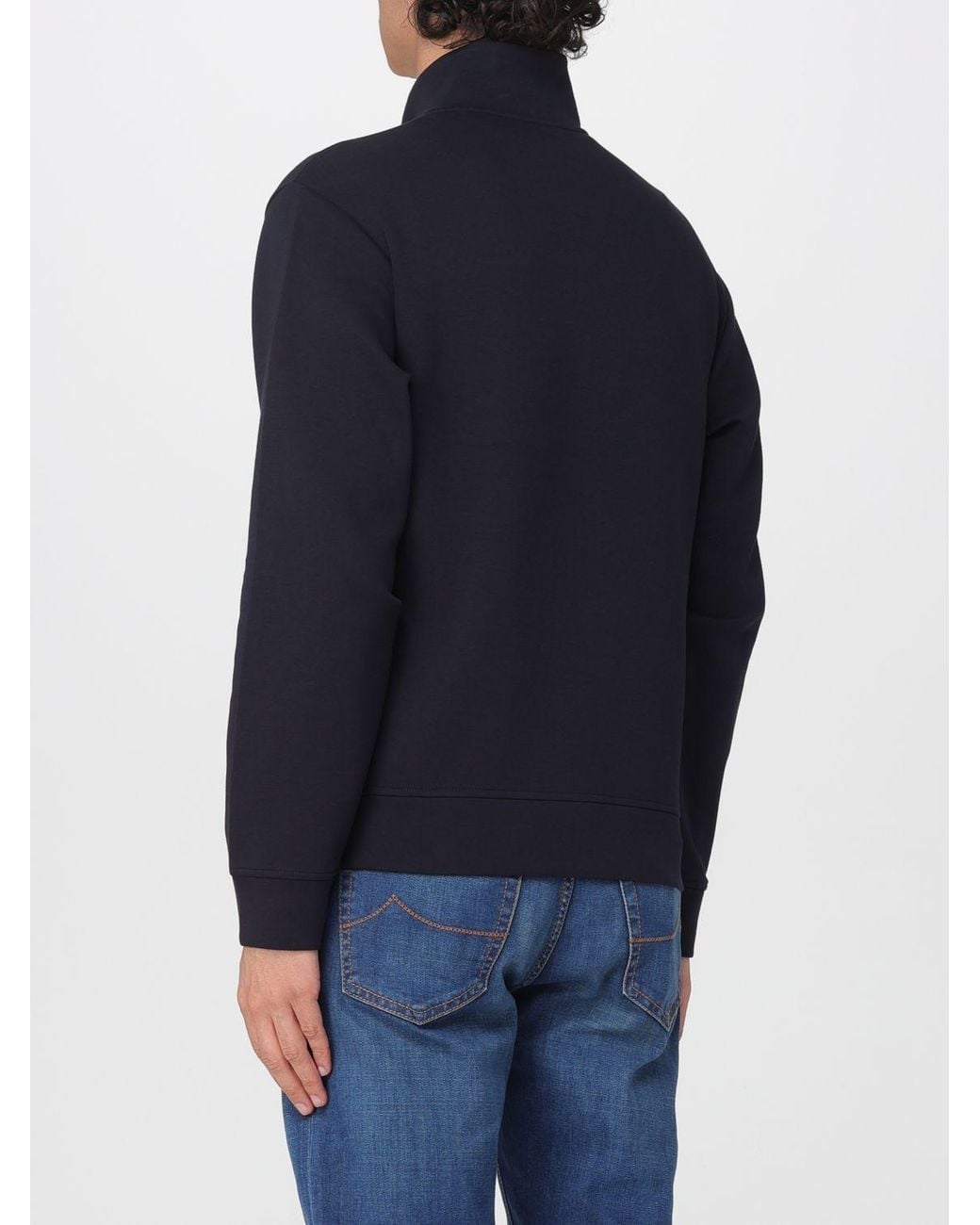 Emporio Armani Blue Cotton Blend Zip-Up Sweatshirt for men